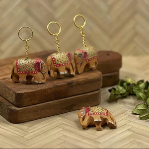 Hand Carved Wooden Elephant Keychain Set | Indian Artisan Craftsmanship - Product Image 1