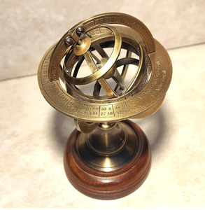 <b>Antique</b>-style engraved brass armillary globe with integrated horizon ring and <b>compass</b>, available at wholesale prices. - Product Image 6