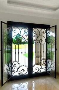 Puerta Principal de Hierro Forjado de Lujo, Resistente al Óxido, con Paneles de Vidrio Geométricos, Diseño Minimalista Abatible, Fácil de Montar - Product Image 3