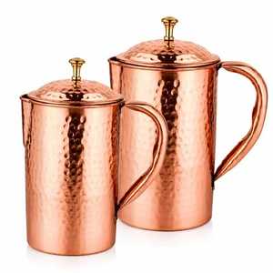 Lidded Pure Copper Water Jug Handcrafted Metal <b>Beverage</b> <b>Dispenser</b> Server Table Drinkware Pot - Product Image 4