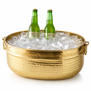 Cubo de hielo de latón martillado para bebidas, enfriador de champán, enfriador grande para fiestas, cubo de hielo para cerveza y vino con asas para el hogar, bar o eventos - Product Image 1