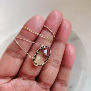 Pendentif en or 14 carats avec améthyste verte naturelle, coupe ovale, 13x21mm, bijoux en pierres précieuses à la mode pour femmes, pendentif élégant en or et améthyste verte - Product Image 3