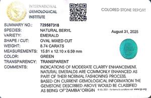 มรกตสีเขียว 8.74 กะรัต จากแซมเบีย พลอยหลวม - Product Image 6