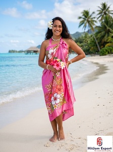Paréo de plage en satin tissé à pois de qualité supérieure, motif floral tropical, léger, pour la plage et les centres de villégiature, personnalisable OEM ODM - Product Image 5