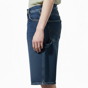 Wholesale Affordable Price Blue Stone Washed Knee Length Denim Jorts Baggy Style Wide Bottom Streetwear Casual <b>Jeans</b> For <b>Men</b> - Product Image 3