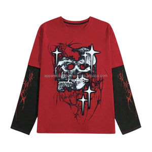 Venta al por mayor personalizado desgastado impresión bordado ajuste recortado lavado ácido doble capa Camiseta de manga larga Camisetas de gran tamaño camisetas - Product Image 2