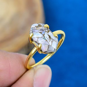 Natural Ethiopian Opal Copper Hexagon Shape Handmade <b>Ring</b> 18k Gold Micron Over 925 Sterling <b>Silver</b> - Product Image 2