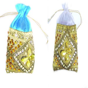 Silk Border Organza Drawstring Pouch Casual Eco-Friendly Christmas Gift Bag - Product Image 3
