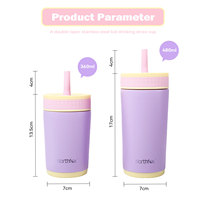 Bouteille d'eau isotherme portable en acier inoxydable à double paroi de 12 oz pour enfants, sans BPA, avec couvercle à paille, vente en gros