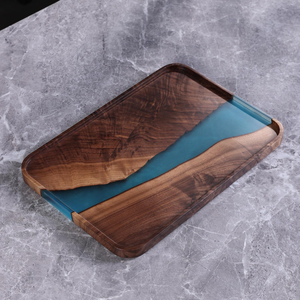 Eco-friendly Walnut Wood Resin Round Tray Set High Quality <b>Breakfast</b> Snack Tray for Desk and Household Use - Product Image 3