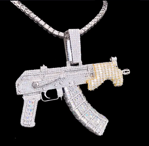 Pendentif personnalisé en alliage de moissanite serti de pierres, breloque pistolet en argent sterling plaqué or, micro-incrustation, bijoux hip-hop unisexe - Product Image 1