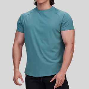 Camisetas de gimnasio personalizadas para hombre, 100% algodón, lisas, de punto, oversize, con manga raglán, dobladillo curvo, para entrenamiento, ecológicas, al por mayor, corte muscular - Product Image 3