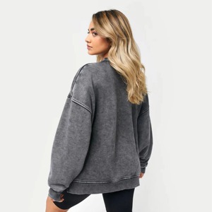 Sudadera de cuello redondo extragrande para mujer, de moda, con hombros caídos, manga larga, tejido de mezcla de algodón, color liso, para otoño, OEM - Product Image 5
