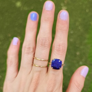 Cushion Cut Blue Sapphire Ring 18K <b>Solid</b> Gold Prong Setting Classic Gemstone Ring For Women Engagement - Product Image 2