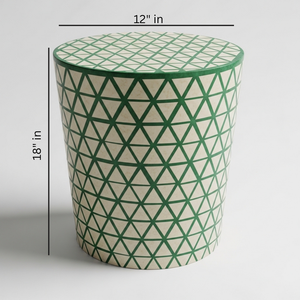 โต๊ะข้างทรงกลมสีเขียวอมฟ้าแบบขายส่ง ตกแต่งด้วยกระดูกฝังลายเกล็ดปลา ทำด้วยมือ ใช้เป็นเก้าอี้เสริมได้ - Product Image 2