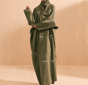High Quality Green Embroidered Abaya Long Sleeve Maxi Dress High Neck Loose Fit Floral Pattern Modest Wear for Women Daily Use - Product Image 4