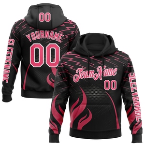 Sweat-shirt à capuche sportif 3D abstrait flamme noir, rose fluo et blanc, nouveau design personnalisé, vente en gros directe pour l'industrie - Product Image 1