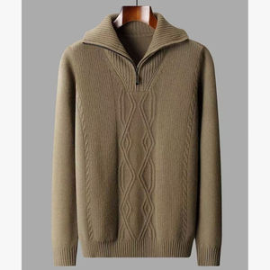 <b>Wool</b> Knitted <b>Sweater</b> Argyle Pattern 1/4 Zipper Pullover Full Sleeve Winter Thick Warm <b>sweater</b> - Product Image 1