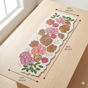 Hermoso camino de mesa con cuentas y diseño de bordado artístico para centro de mesa de comedor y decoración del hogar a bajo costo. - Product Image 1