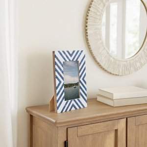Artesian made Decorative Bone Inlay Picture <b>Frame</b> Blue and <b>White</b> Stripe Design Handmade Home Accessory for Luxury Interior - Product Image 3