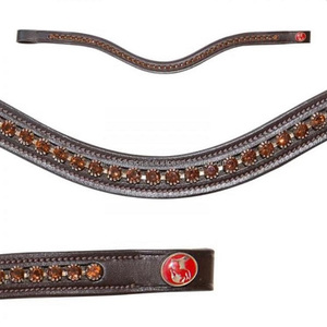 Cadena de diamantes de imitación de color plateado personalizada de diseñador de lujo, banda para la frente de caballo de cuero hecha a mano, forma curva con botón a presión - Product Image 6