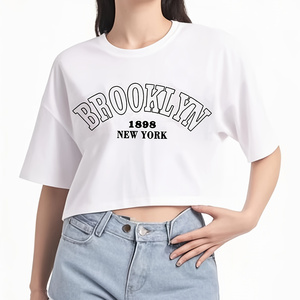 Camiseta corta de corte cuadrado para mujer, algodón grueso, estilo streetwear hip hop, textil de alta densidad, prenda femenina - Product Image 1