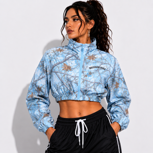 <b>women</b> cropped athletic jacket wholesale black white color block windbreaker zip stand collar running track <b>coat</b> sportswear tops - Product Image 4