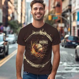 Baseball <b>Flame</b> Pattern Men's Short Sleeve O-Neck T-<b>Shirt</b> Digital Print Jersey Oversized Fit Casual Style 100% Cotton Breathable - Product Image 2