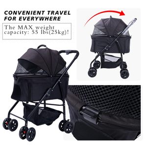 TH-PPS-305 Custom Four <b>Wheel</b> <b>Pet</b> Stroller <b>with</b> Shock Absorbers Easy Folding Mechanism and Sunshade Canopy - Product Image 6