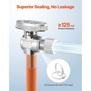 Confezione da 10 Valvole di Chiusura Angolari a Compressione PEX da 1/2'' x 3/8'' OD, a 1/4 di Giro, in Ottone Cromato - Product Image 3