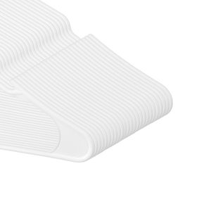 Appendiabiti in plastica bianca ultra sottile da 0,5 cm, confezione da 50, struttura superiore triangolare stabile, design con intaglio più ampio, antiscivolo per pantaloni, tipo PET - Product Image 6