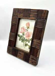 Vintage Hand-Carved <b>Wooden</b> Picture <b>Frame</b> | Geometric Relief Wood <b>Frame</b> | Brutalist Inspired Decor | Rustic Modernist Photo <b>Frame</b> - Product Image 2