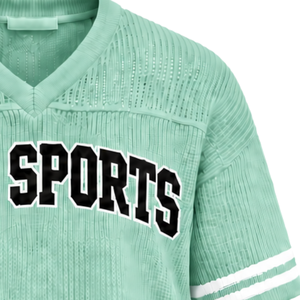 T-shirt de sport rayé vert menthe léger en jersey tricoté à col en V et manches courtes, personnalisable, pour tenue décontractée ou uniforme d'équipe, vente en gros - Product Image 5