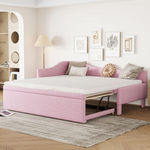 Divano letto a L imbottito rosa, misura Twin, con letto estraibile a scomparsa - Product Image 2