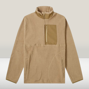 Nouvelle veste polaire berbère personnalisée pour homme, demi-zip, poche plaquée sur la poitrine, veste chaude à enfiler pour l'automne et l'hiver - Product Image 1