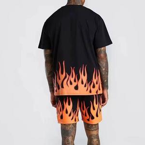 mens light blue purple <b>flame</b> graphic print short sleeve tshirt matching shorts 2 piece set casual athletic streetwear outfit - Product Image 5