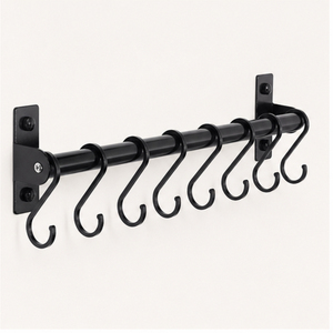 Wholesale Wall Mounted <b>Kitchen</b> Utensil Rack with 8 Sliding S <b>Hooks</b> Stainless Steel Hanging Rail for Pots Pans and Ladles - Product Image 1