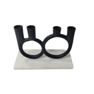 Centre de table élégant pour mariage, porte-bougies sans flamme en aluminium plaqué or moderne avec base en marbre, supports décoratifs de Noël - Product Image 3