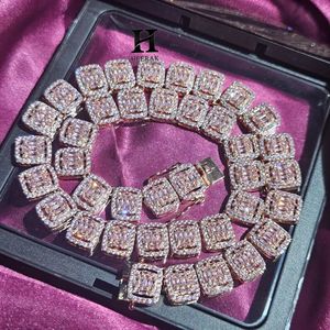 Luxury Pink Diamond Baguette Cluster <b>Chain</b> Necklace 14K Rose Gold <b>Iced</b> <b>Out</b> Emerald Cut Link Choker Men Hip Hop Jewelry Wholesale - Product Image 4