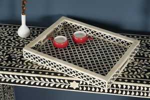 Elegant Classic Polished Double Tier Bone Inlay Tray Luxury Handmade Premium Quality Movable Decorative Dining <b>Table</b> - Product Image 2