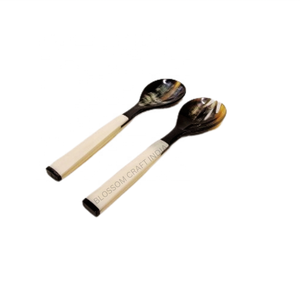 Juego de cuchara y tenedor de cuerno de búfalo pulido artesanal de gran venta con mangos de hueso duraderos, cuchara de desierto de bajo precio para banquete vikingo - Product Image 4