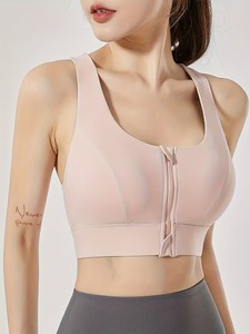 Women's Front <b>Zipper</b> Sports Bra | High Impact Racerback Gym Crop <b>Top</b> | Polyester Spandex Shockproof Workout Bralette - Product Image 3