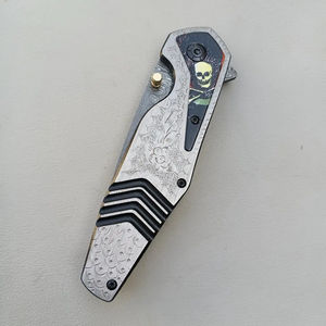 Couteau de poche multifonctionnel Burraq OEM DIY personnalisé fait main en acier Damas de 8 pouces à lame coulissante droite avec étui en cuir - Product Image 6