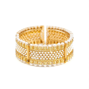 Gold Pearl Diamond Kada Bangles with Screw Adjustment-Trendy Fashion Bracelet for Engagement & Gift - Product Image 2