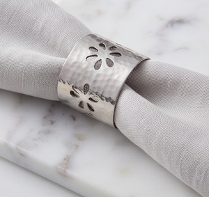 <b>Silver</b> Hammered Stainless Steel <b>Napkin</b> Ring Flower Cutout <b>Napkin</b> Holder For Table Decor And Wedding Use - Product Image 5
