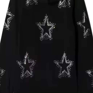 Sweat-shirt à capuche noir avec imprimé étoiles scintillantes, coupe classique, unisexe, décontracté, vêtement d'automne, tissu tricoté - Product Image 2