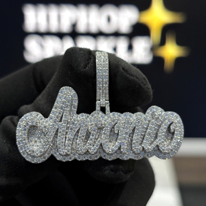 <b>Custom</b> Script <b>Name</b> Pendant 925 Sterling Silver VVS Moissanite Fully Iced Hip Hop <b>Necklace</b> White Gold Pave Jewelry Mens Unisex - Product Image 4