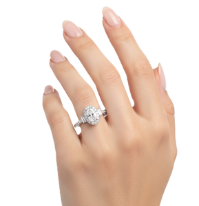 Bague de Fiançailles en Argent Sterling 925 et Or Blanc Massif 10K 14K, Sertie d'une Pierre Ovale Créée en Laboratoire et de Pierres Latérales Baguette – Vente en Gros, Idéale pour Noël - Product Image 6