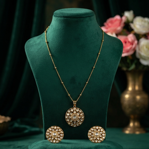 Elegant Brass Gold Plated Round Floral Moissanite Pendant <b>Chain</b> Necklace Set Matching <b>Stud</b> <b>Earrings</b> Women's Anniversary Jewelry - Product Image 2