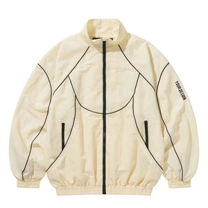 Men's White Windproof <b>Racer</b> <b>Jacket</b> Stand Collar Zipper Closure Casual Spring Polyester Shell Loose Fit Left Sleeve Logo - Product Image 2